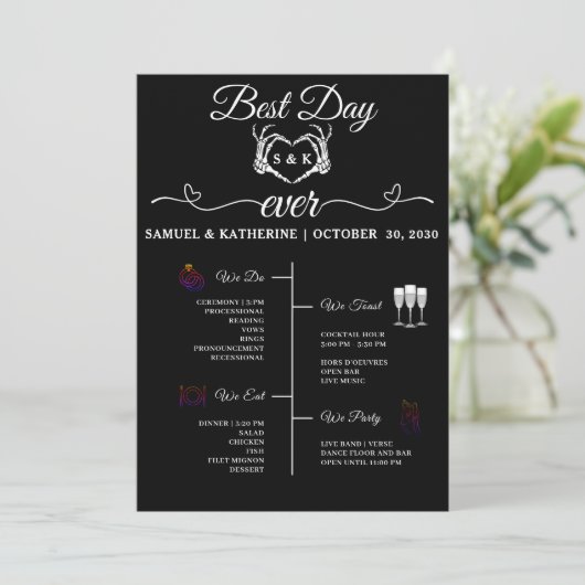 Gotische Romantische Skelet Hand Halloween Bruilof Programmakaart (Staand voorkant)