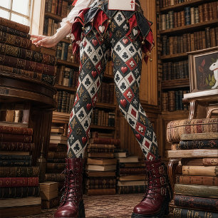 Gotische Rood- en Zwarte Barokke Speelkaart Kleure Leggings