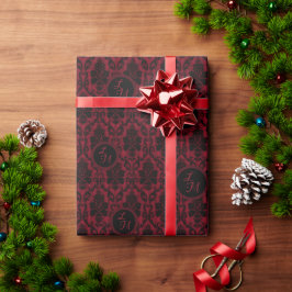 Gotische Rood Zwarte Damast Monogram Cadeaupapier