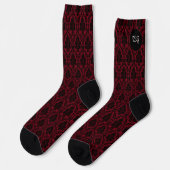 Gotische Rood Zwarte Damast Monogram Sokken (Links)
