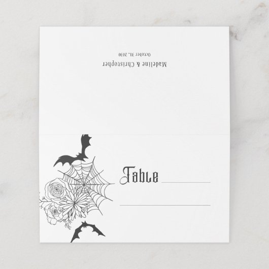 Gotische Roos Bat Spiderweb Wedding Plaatskaartje (Buitenkant ongevouwen)