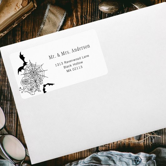Gotische Roos Bat Spiderweb Wedding Return Adres Etiket