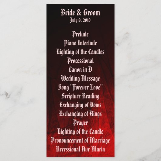 Gotische Roos bruiloft programma Kaart (Achterkant)