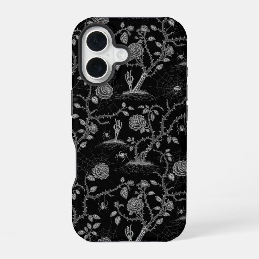 Gotische Roos en Botpatroon iPhone 16 Hoesje (Achterkant)