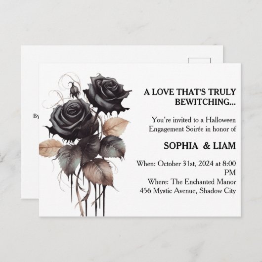 Gotische Roos Halloween Feestelijke Uitnodiging (Voorkant / Achterkant)