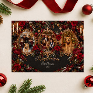 Gotische Roos Kerst Familie Fotocollage Feestdagenkaart