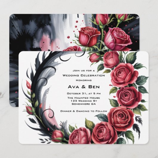 Gotische Roos Lijst bruiloft Kaart (Voorkant / Achterkant)