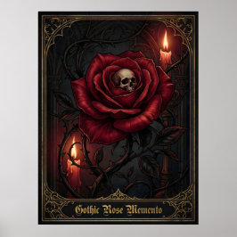 Gotische Roos Memento Mori Schedel Donkere Bloemka Poster