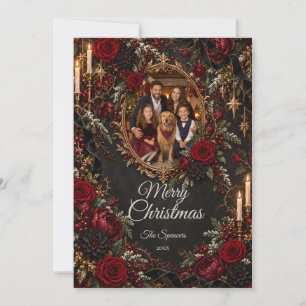 Gotische Roos Prettig Kerstmis Familie Portret Feestdagenkaart