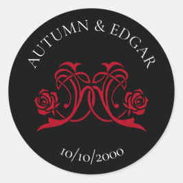 Gotische roos rood zwart bruiloft ronde sticker