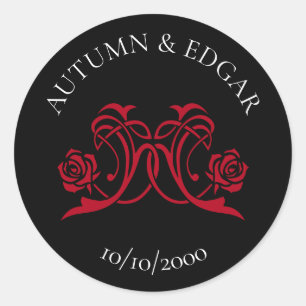 Gotische roos rood zwart bruiloft ronde sticker
