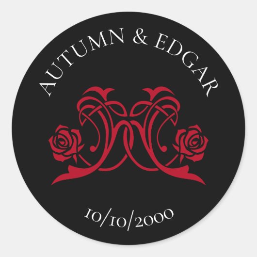 Gotische roos rood zwart bruiloft ronde sticker (Voorkant)