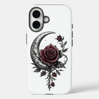 Gotische Roos Sikkelmaan Donkere Bloemschildering iPhone 16 Hoesje
