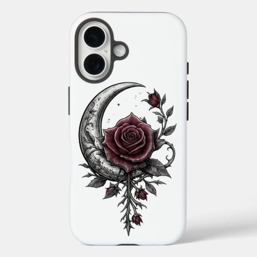 Gotische Roos Sikkelmaan Donkere Bloemschildering Case-Mate iPhone Case (Achterkant)