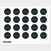 Gotische Roos Turquoise Zwarte Bruiloft Ronde Sticker (Vel)