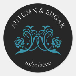 Gotische Roos Turquoise Zwarte Bruiloft Ronde Sticker