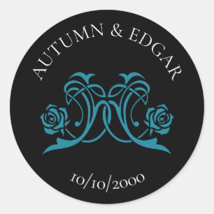 Gotische Roos Turquoise Zwarte Bruiloft Ronde Sticker