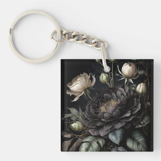 Gotische roos zwart bloemstuk sleutelhanger (Voorkant)