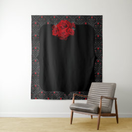 Gotische Roos Zwart en Rood Romantische Achtergron Wandkleed