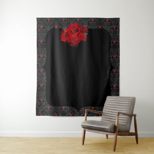 Gotische Roos Zwart en Rood Romantische Achtergron Wandkleed