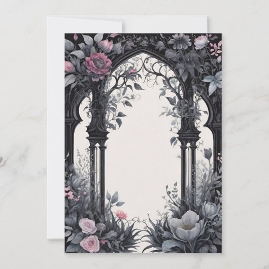 Gotische roze bloementuin poort heidense handvaste kaart (Achterkant)