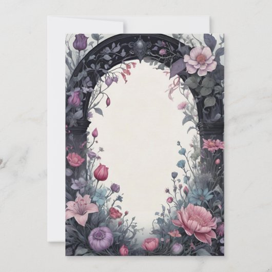 Gotische roze bloementuin poort heidense handvaste kaart (Achterkant)