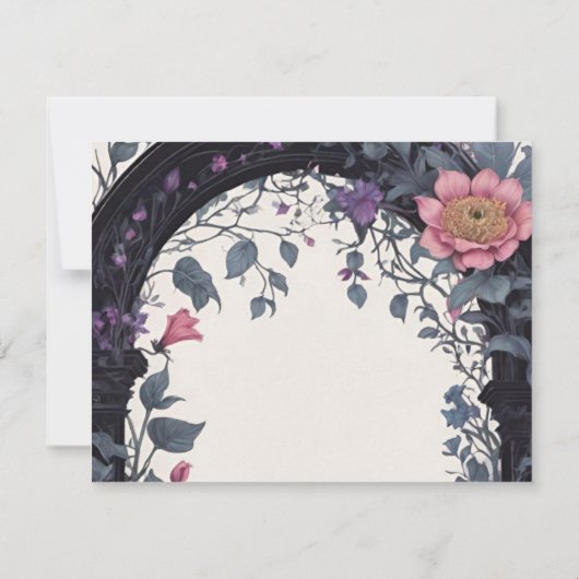 Gotische roze bloementuin poort heidense handvaste save the date (Achterkant)