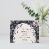 Gotische roze bloementuin poort heidense handvaste save the date (Staand voorkant)