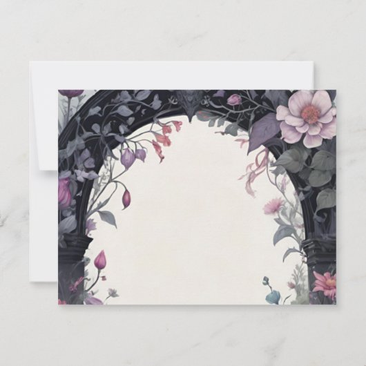 Gotische roze bloementuin poort heidense handvaste save the date (Achterkant)