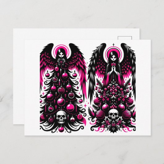 Gotische Roze en Zwarte Engel Kerstbomen Briefkaart (Voorkant / Achterkant)