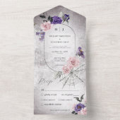 Gotische Roze & Paarse Bloemen Halloween Diner All In One Uitnodiging (Binnen)