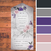 Gotische Roze & Paarse Bloemen Halloween Diner All In One Uitnodiging