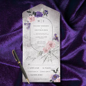 Gotische Roze & Paarse Bloemen Halloween Diner All In One Uitnodiging