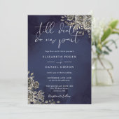 Gotische Rozen Bloemen Midnight Blue Bruiloft Kaart (Staand voorkant)