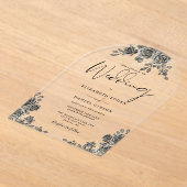 Gotische Rozen Bloemen Zwart en Gouden Boog Huweli Acryl Uitnodigingen (Laagn)