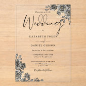 Gotische Rozen bloemenzwart en gouden bruiloft Acryl Uitnodigingen (Voorkant)