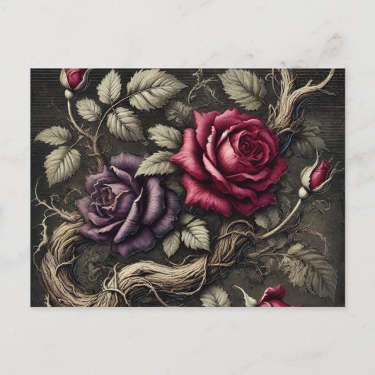  gotische Rozen Briefkaart | Elegante bloemenkunst (Voorkant)