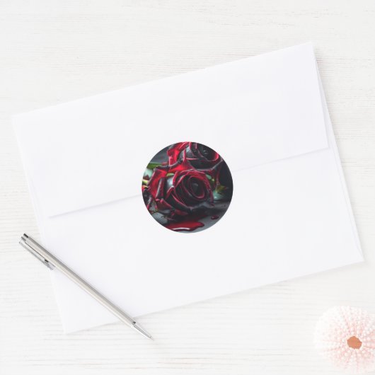 Gotische Rozen bruiloft Ronde Sticker (Envelop)