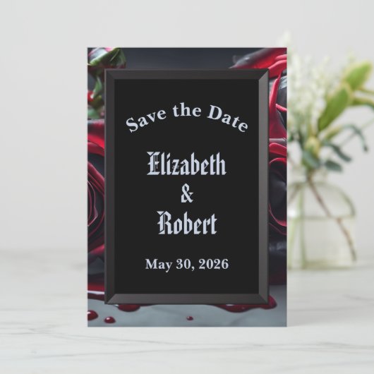 Gotische Rozen bruiloft Save The Date (Staand voorkant)