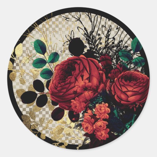 Gotische Rozen Classic Ronde Sticker (Voorkant)