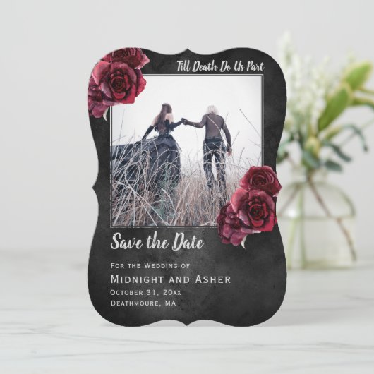 Gotische Rozen donker sparen de Datum Save The Date (Staand voorkant)