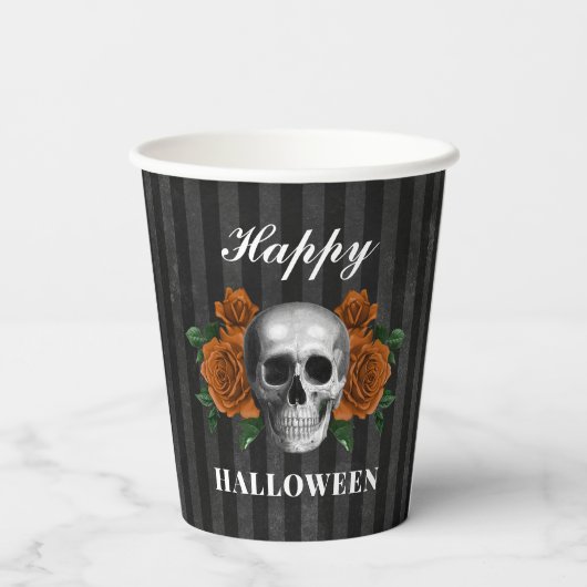 Gotische Rozen en schedel Happy Halloween Papieren Bekers (Achterkant)