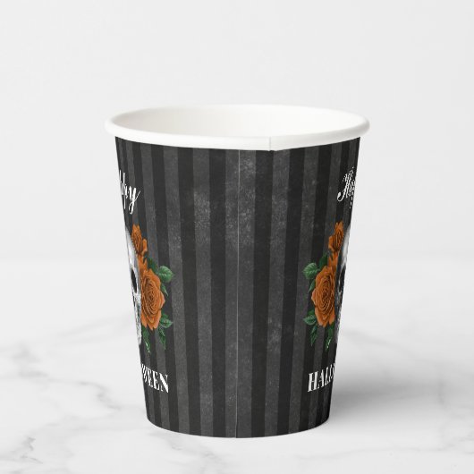 Gotische Rozen en schedel Happy Halloween Papieren Bekers (Rechts)