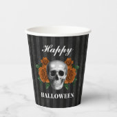 Gotische Rozen en schedel Happy Halloween Papieren Bekers (Voorkant)