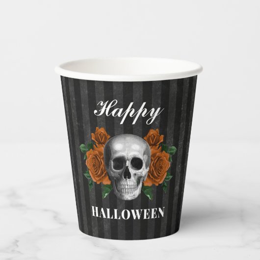 Gotische Rozen en schedel Happy Halloween Papieren Bekers (Voorkant)