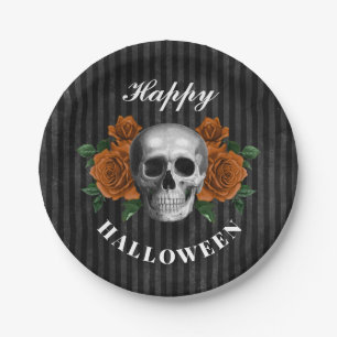 Gotische Rozen en schedel Happy Halloween Papieren Bordje
