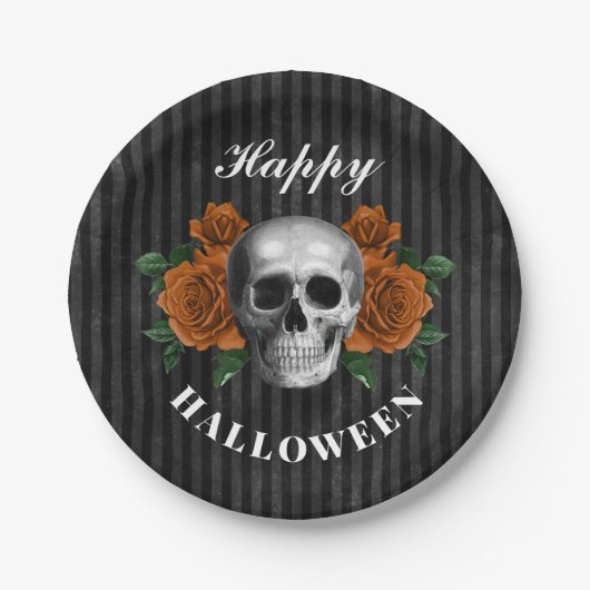 Gotische Rozen en schedel Happy Halloween Papieren Bordje (Voorkant)
