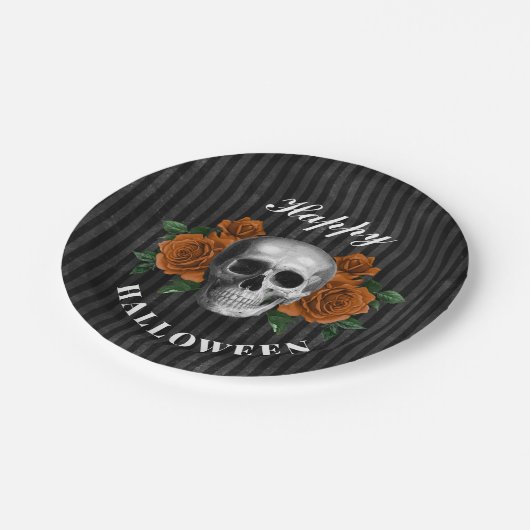 Gotische Rozen en schedel Happy Halloween Papieren Bordje (Gekanteld)