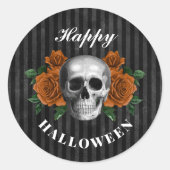 Gotische Rozen en schedel Happy Halloween Ronde Sticker (Voorkant)