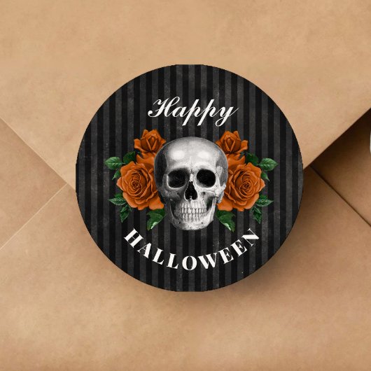 Gotische Rozen en schedel Happy Halloween Ronde Sticker